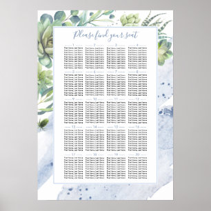 Dusty Blue Succulents Greenery Seite Diagram Poster