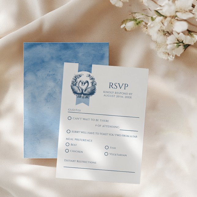 Dusty Blue Svan Bröllop OSA Card Kort (RSVP Card)