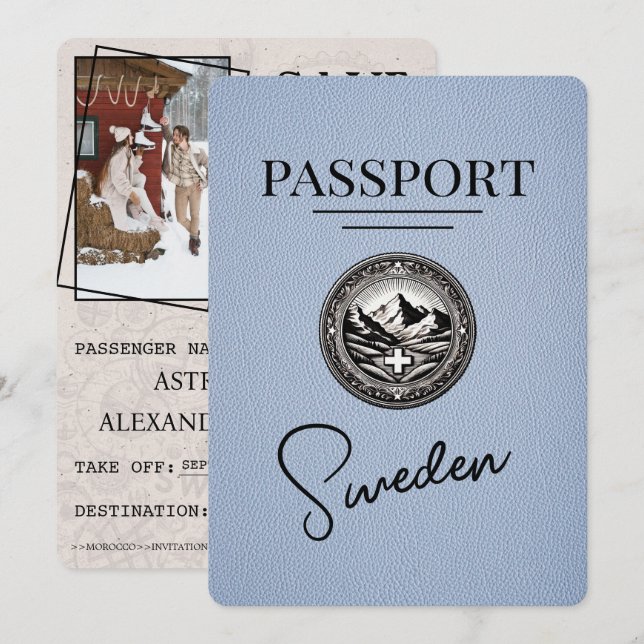 Dusty Blue Sverige Passport Spara datum Datumet (Fram/baksida)