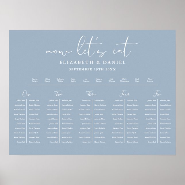 Dusty Blue Table Plan Wedding Seating Chart Poster (Framsidan)