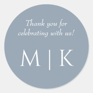 Dusty Blue Tack Monogram Minimal Bröllop Runt Klistermärke