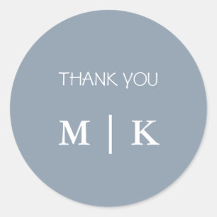 Dusty Blue Tack Monogram Trendig Bröllop Runt Klistermärke