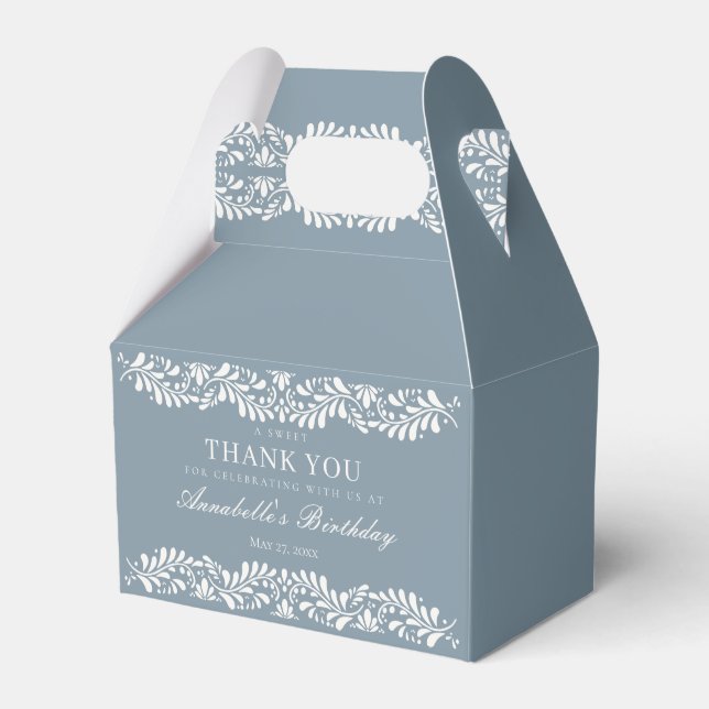 Dusty Blue Talavera Fiesta Birthday Dessert Presentaskar (Framsidan Sidan)