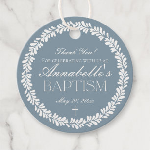 Dusty Blue Talavera Spain Fiesta Baptism Circle Gåvor Etiketter