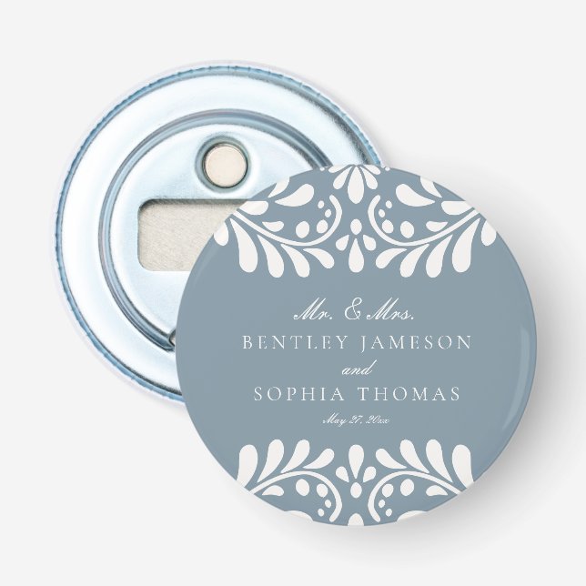 Dusty Blue Talavera Spain Fiesta Wedding Favors Flasköppnare (Framsidan)