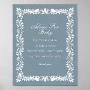 Dusty Blue Talavera Tile Advice for Baby Game Poster