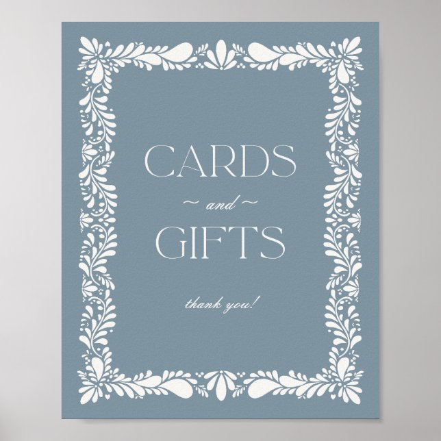 Dusty Blue Talavera Tile Cards and Gifts Sign Poster (Framsidan)