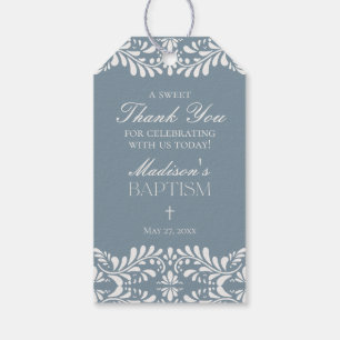 Dusty Blue Talavera Tile Fiesta Baptism Favoriter Presentetikett