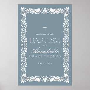 Dusty Blue Talavera Tile Fiesta Baptism Välkomna Poster