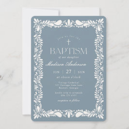 Dusty Blue Talavera Tile Fiesta Boy Baptism Inbjudningar