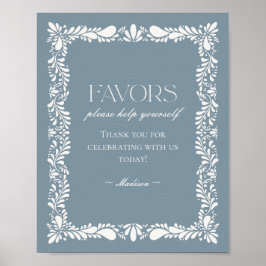Dusty Blue Talavera Tile Fiesta Favors Sign Poster