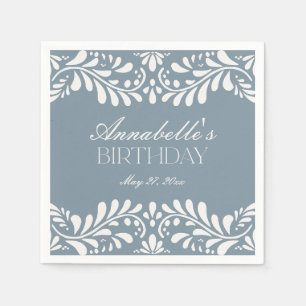 Dusty Blue Talavera Tile Spain Fiesta Birthday Pappersservett