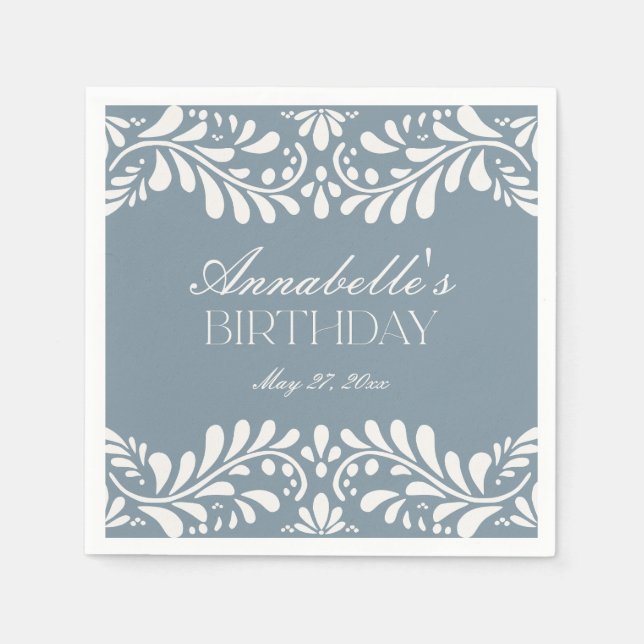 Dusty Blue Talavera Tile Spain Fiesta Birthday Pappersservett (Framsidan)