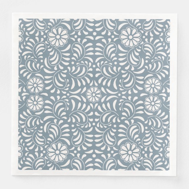 Dusty Blue Talavera Tile Spanska Stil Fiesta Pappersservett (Framsida)