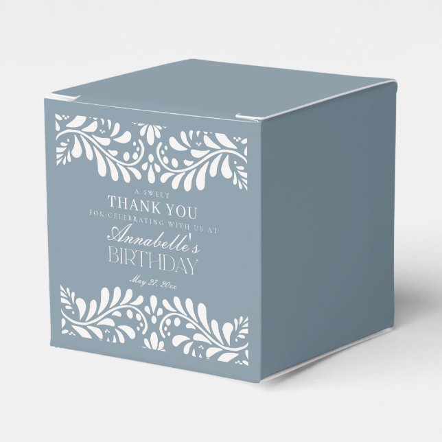 Dusty Blue Talavera Tile Stil Fiesta Birthday Presentaskar (Framsidan Sidan)