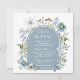 Dusty Blue Tea Party Baby i bloombabyskor Inbjudningar