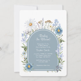 Dusty Blue Tea Party Baby i bloombabyskor Inbjudningar