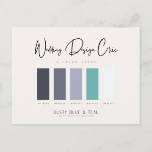Dusty Blue Teal Färg Palette med Hex Codes Vykort