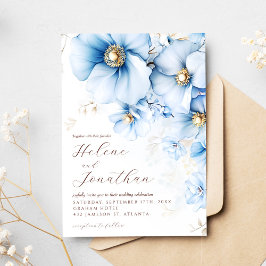 Dusty Blue Terracotta Blommigt Elegant bröllop Inbjudningar