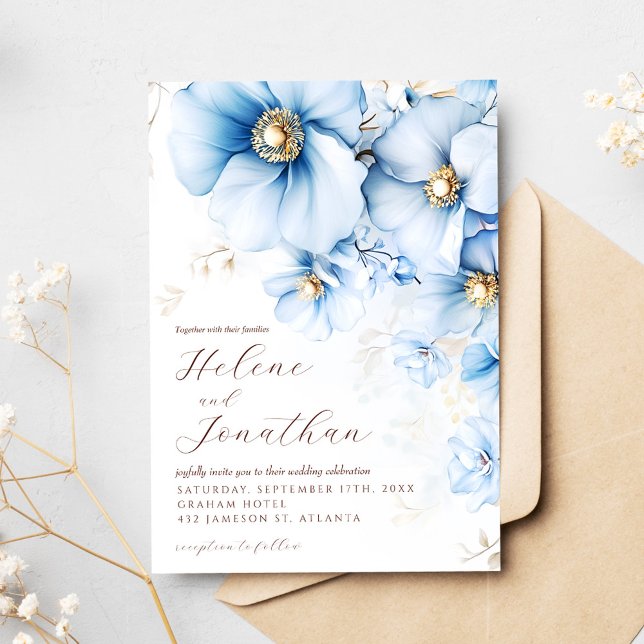 Dusty Blue Terracotta Blommigt Elegant bröllop Inbjudningar (Dusty Blue Terracotta Floral Elegant Wedding Invitation)