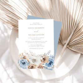 Dusty Blue Terracotta Boho Blommigt Bröllop Inbjudningar