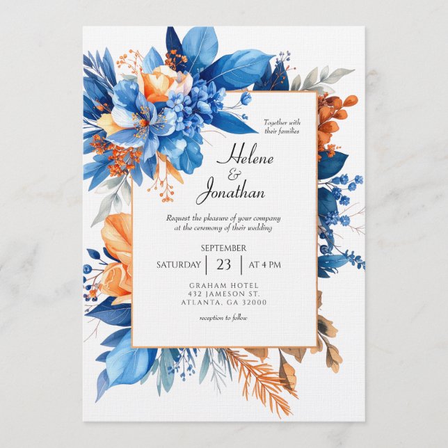 Dusty Blue Terracotta Rust Boho Elegant Wedding Inbjudningar (Framsida)