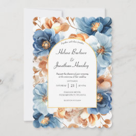 Dusty Blue Terracotta Rust Elegant Blommigt Bröllo Inbjudningar