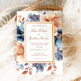 Dusty Blue Terracotta Watercolor Elegant bröllop Inbjudningar