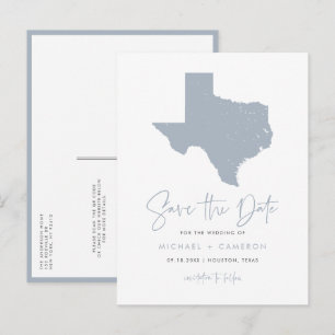 Dusty Blue Texas State Karta QR Code Save Date Meddelande Vykort