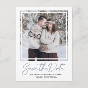 Dusty Blue Text och Photo Save Date Announceme Meddelande Vykort