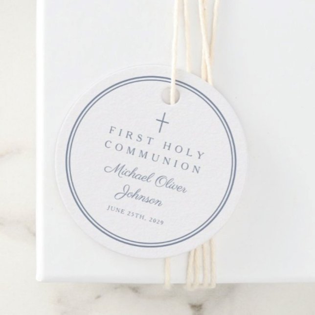 Dusty Blue Thank You Boy First Holy Communion Gåvor Etiketter (Dusty Blue Thank You Boy First Holy Communion Favor Tags)