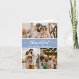Dusty Blue Thankful Bröllop Photo Collage Tack Kort