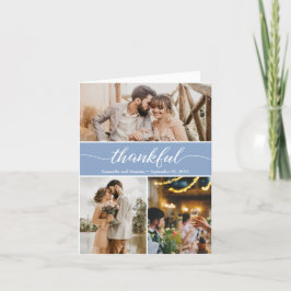 Dusty Blue Thankful Bröllop Photo Collage Tack Kort