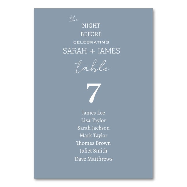 Dusty Blue the Nattes before Bröllop Seite Diagram Bordsnummer (Framsidan)
