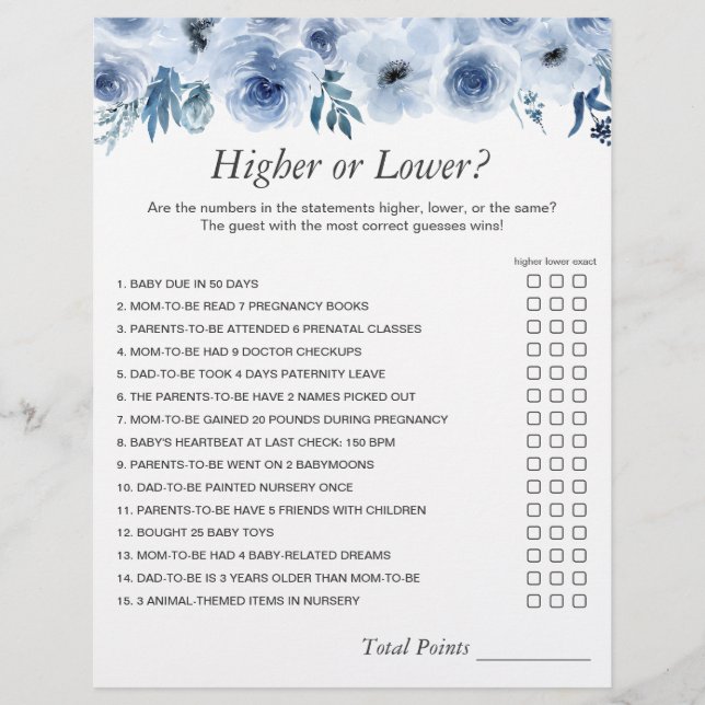 Dusty Blue the Number Challenge Baby Shower Game Reklamblad (Framsidan)