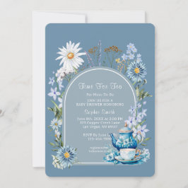 Dusty Blue Time for Tea Baby Shower Inbjudningar