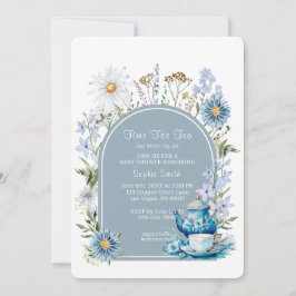 Dusty Blue Time for Tea Baby Shower Inbjudningar
