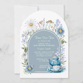 Dusty Blue Time for Tea Boho Garden Baby Shower Inbjudningar