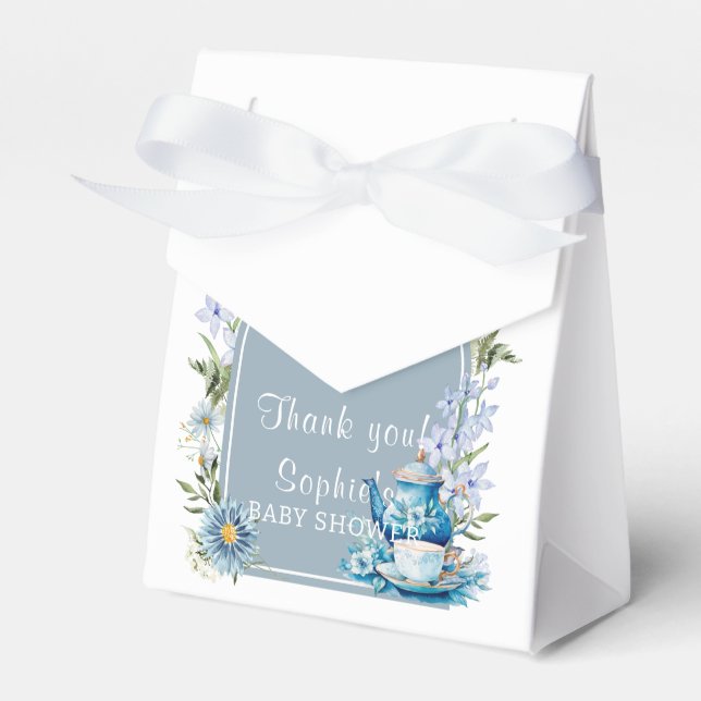 Dusty Blue Time for Tea Boho Garden Baby Shower Presentaskar (Framsidan Sidan)