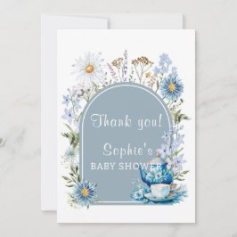 Dusty Blue Time for Tea Boho Garden Baby Shower Tack Kort