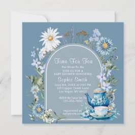 Dusty Blue Time for Tea Wildblomma Baby Shower Inbjudningar