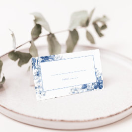 Dusty Blue Toile-Blommigt, mappat Bröllop-platskor Placeringskort