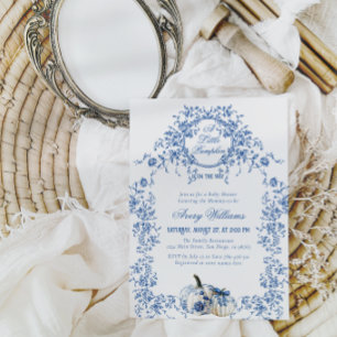 Dusty Blue Toile Blommigt Pumpkin Boy Shower Inbjudningar
