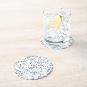 Dusty Blue Toile Botanical Party Papper Underlägg