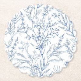 Dusty Blue Toile Botanical Party Papper Underlägg