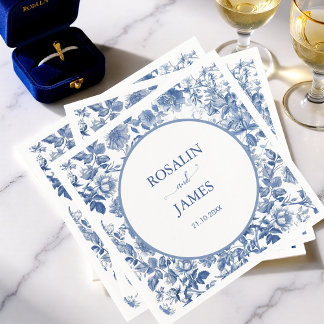 Dusty Blue Toile Floral Personalized Wedding Pappersservett
