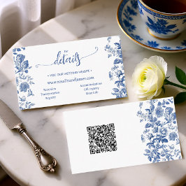 Dusty Blue Toile Floral Wedding Website QR Details Tilläggskort