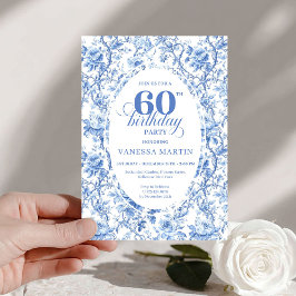 Dusty Blue Toile Roses 60th Birthday Digital  Inbjudningar