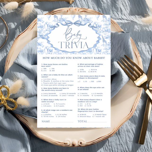 Dusty Blue Toile Safari Animals Baby Trivia Game (Skapare uppladdad)