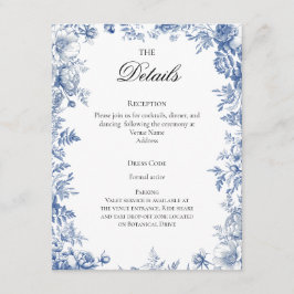 Dusty Blue Toile Wedding Details Tilläggskort